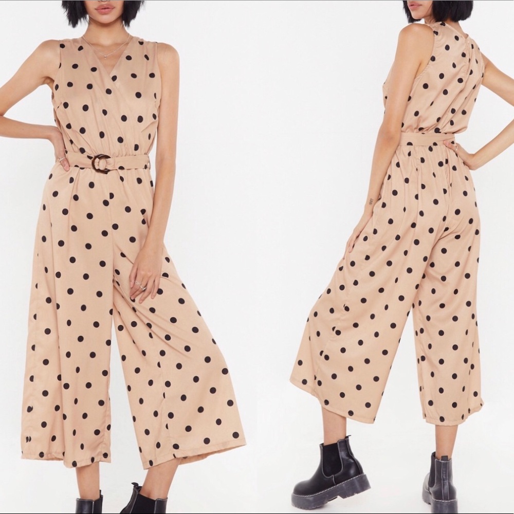 NWT Nasty Gal Polka Dot Wrap Jumpsuit Size 8